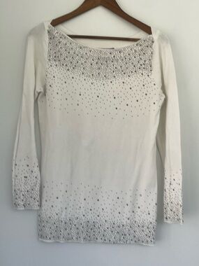 Oliver o Crew Neck Embellished Sweater in White with Silver Accents